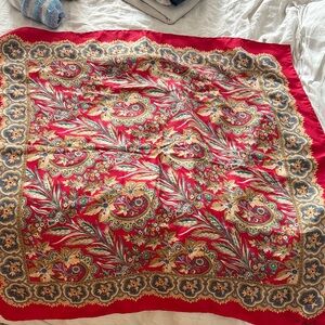 *RARE* Vintage N Peal 34” silk Red Paisley / Floral Scarf